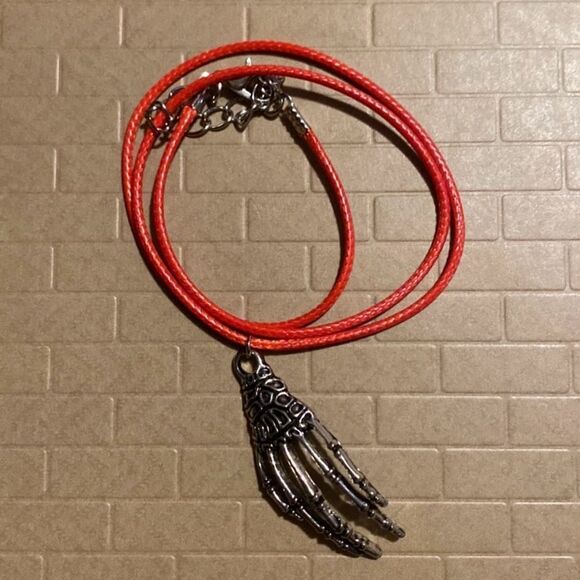 Creepy, Oversized Skeleton Hand Pendant, w/ Black Wax Cord Necklace - Picture 2 of 16